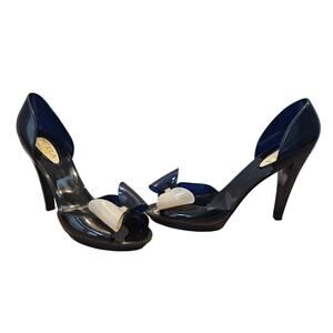FURLA Dark Blue Bow Jelly Heels 40 Italy Minimalist Business Special Occasion